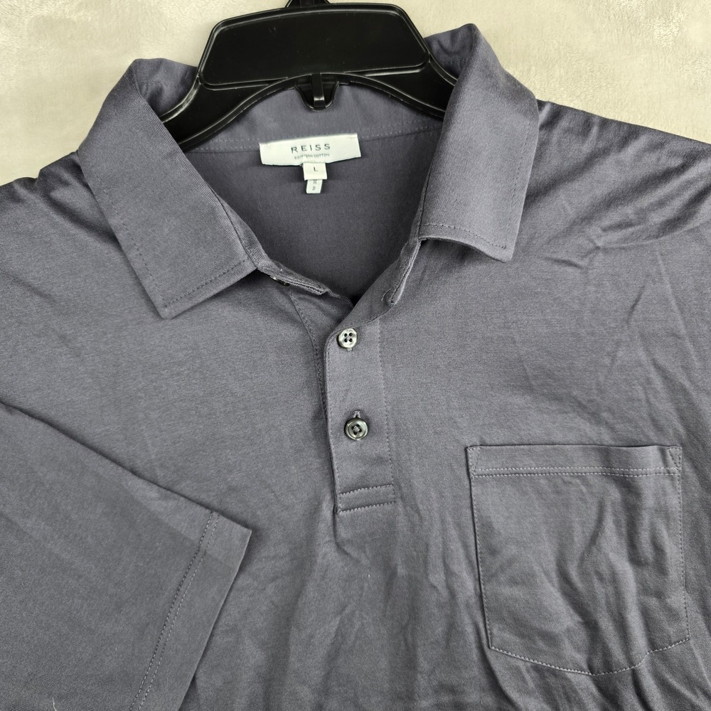 REISS Egyptian Cotton Men's‎ Gray Short Sleeve Pocket Polo Shirt Size Large